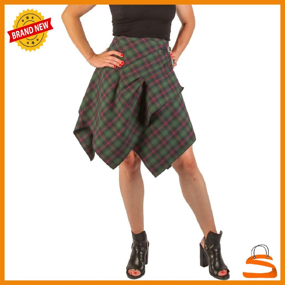 Pleated Tartan Skirt With Pockets Adjustable Fit Women's Plaid